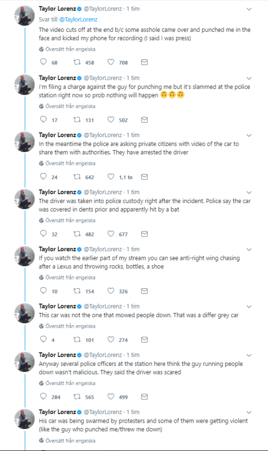 taylor lorenzo camera destroyed by protestor after taping the alleged terrorist car accident